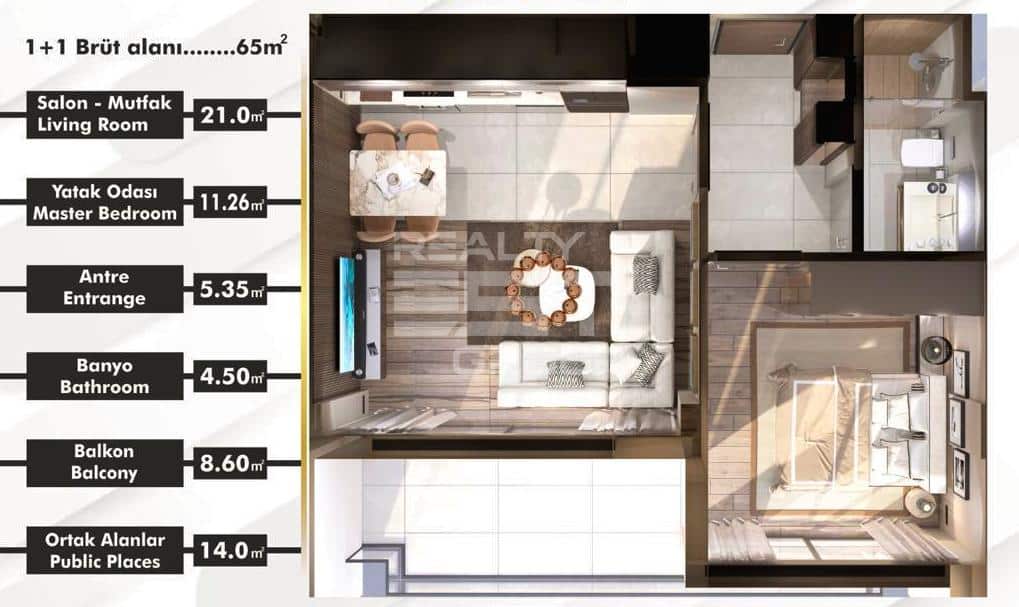 Квартира, Анталия, в районе Алтынташ, 1+1, 2+1, 3+1, 65-150 м², от застройщика - фото 19