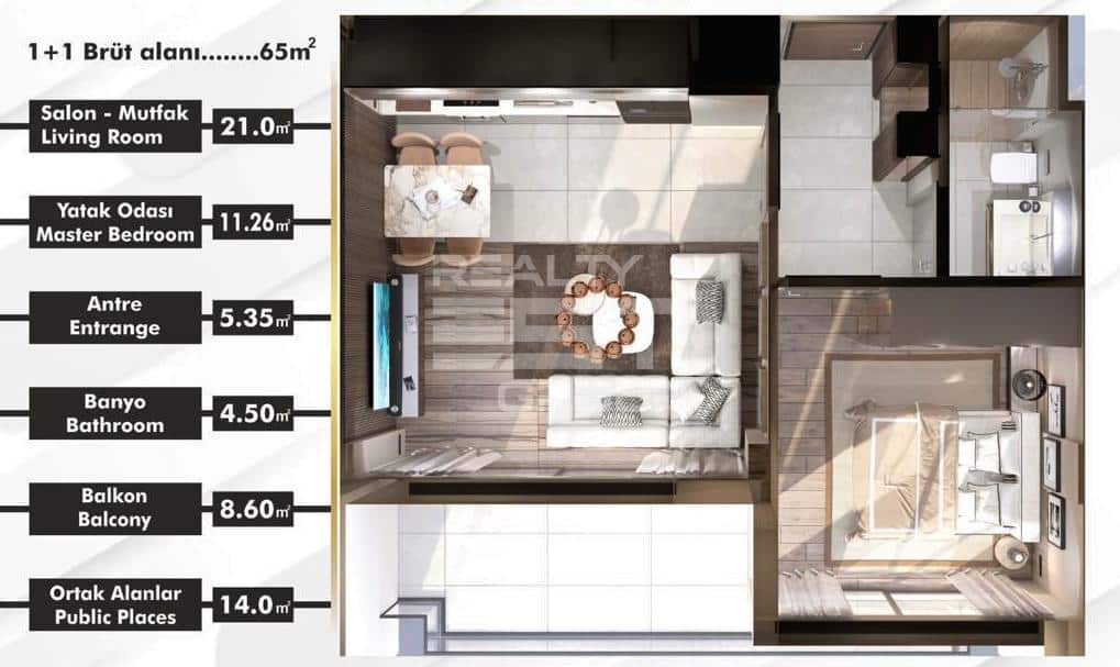 Квартира, Анталия, в районе Алтынташ, 1+1, 2+1, 3+1, 65-150 м², от застройщика - фото 24