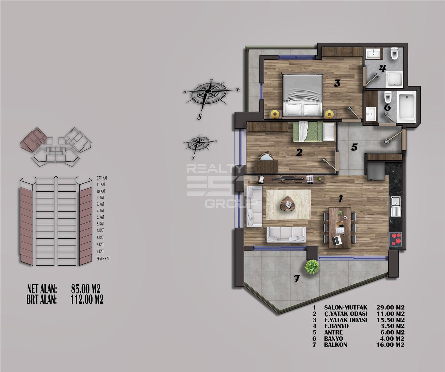 Квартира, Анталия, в районе Алтынташ, 1+1, 2+1, 3+1, 4+1, 88-374 м², от застройщика - фото 26