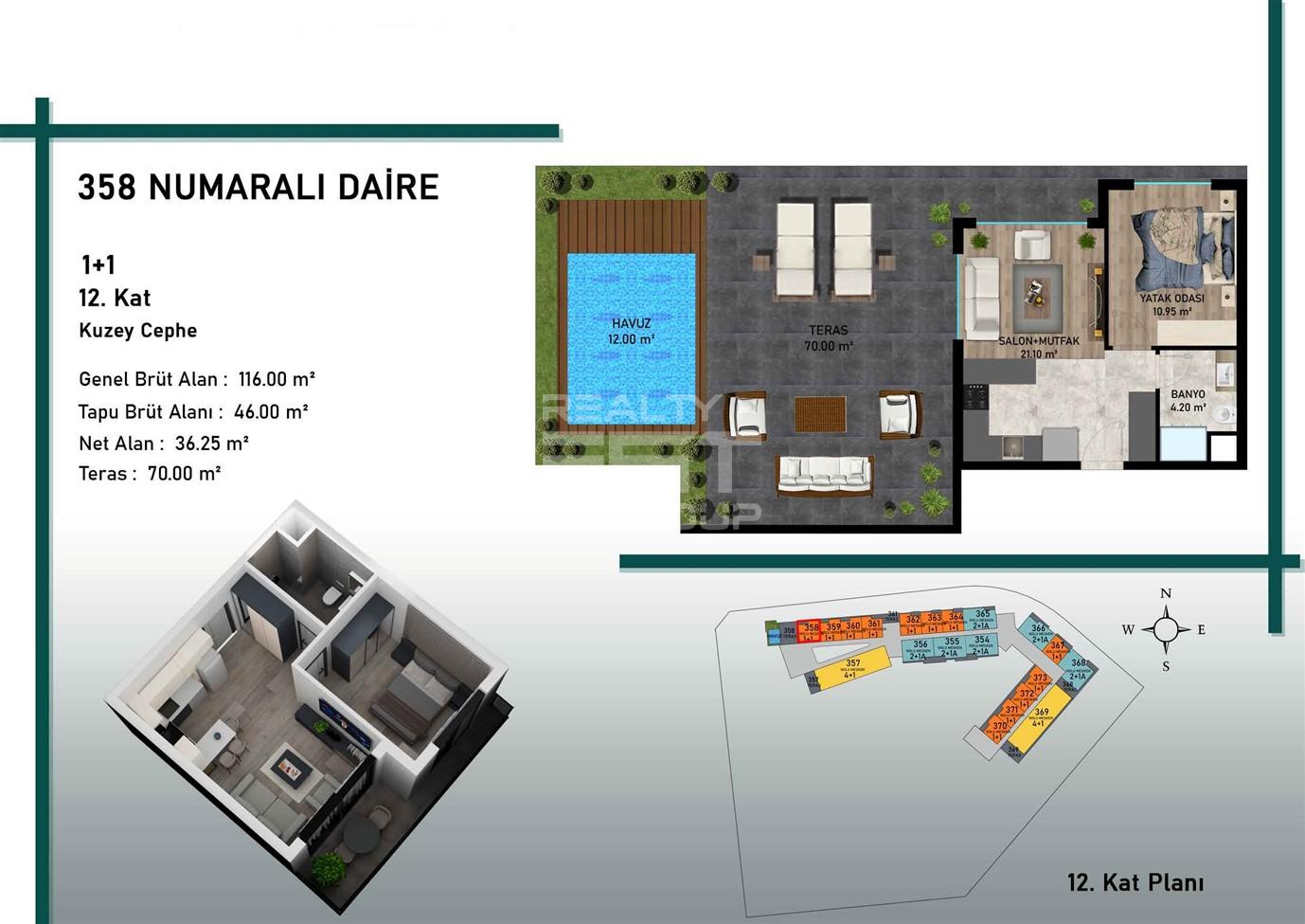 Квартира, Анталия, в районе Алтынташ, 1+1, 2+1, 3+1, 4+1, 42-162 м², от застройщика - фото 12