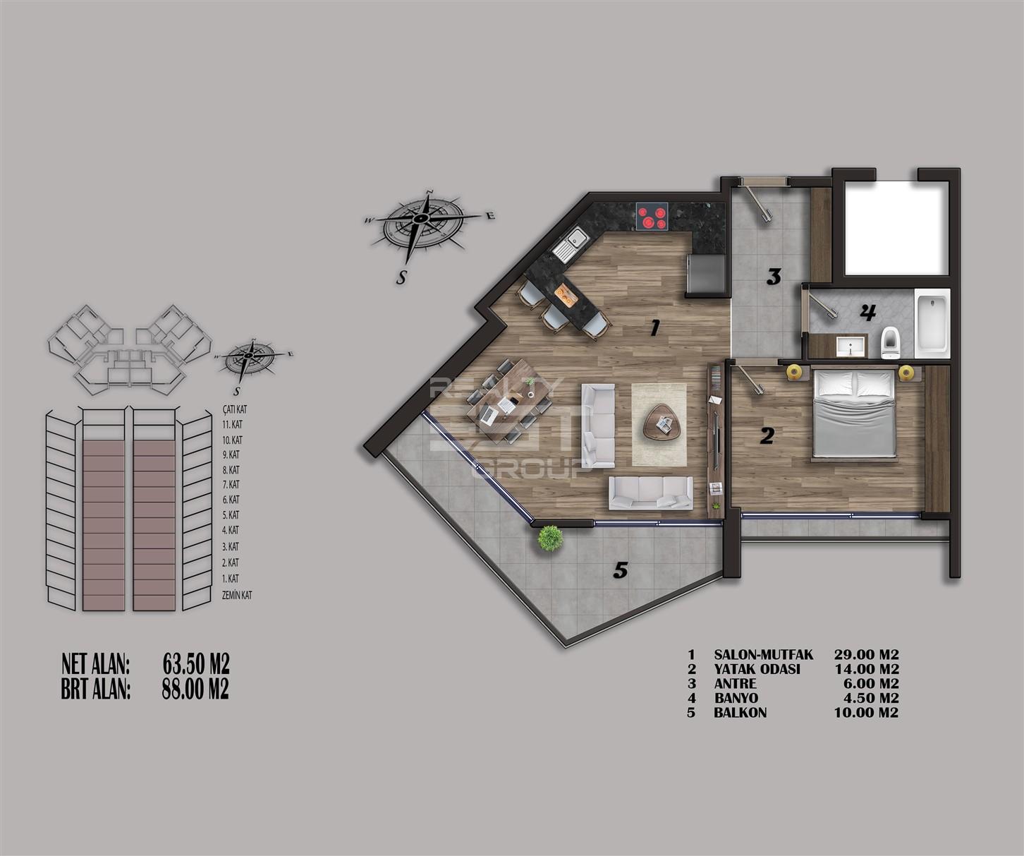 Квартира, Анталия, в районе Алтынташ, 1+1, 2+1, 3+1, 4+1, 88-374 м², от застройщика - фото 17