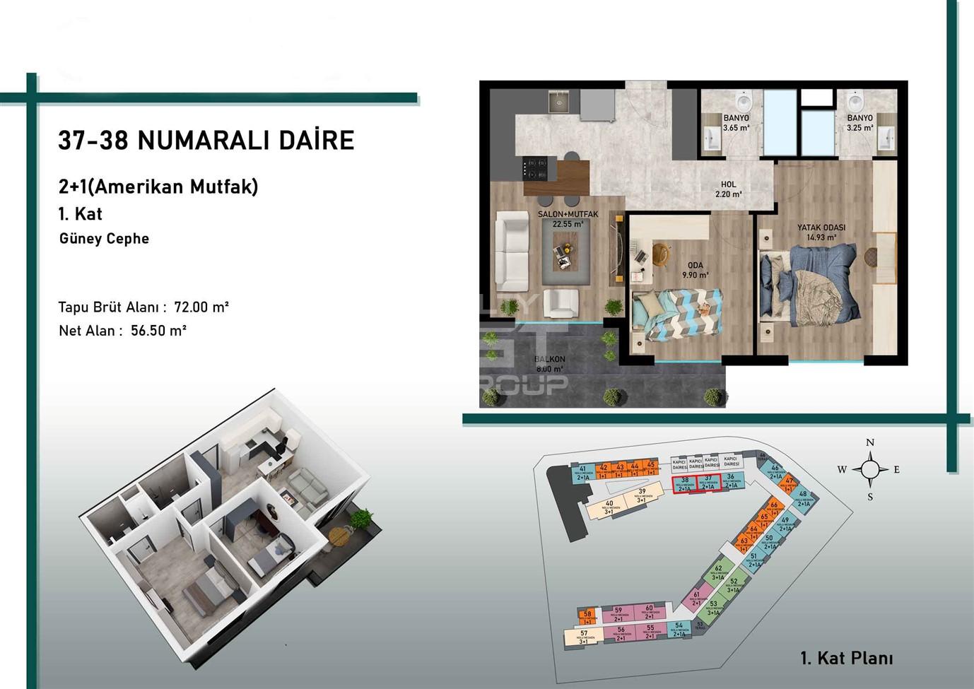 Квартира, Анталия, в районе Алтынташ, 1+1, 2+1, 3+1, 4+1, 42-162 м², от застройщика - фото 8