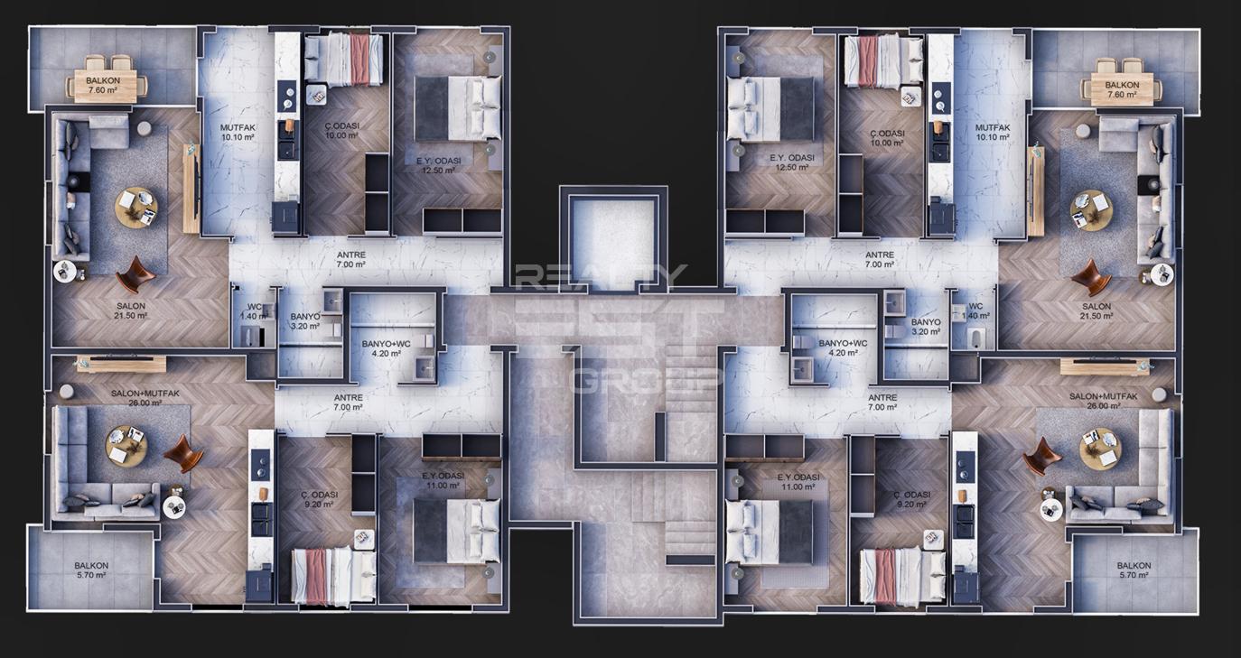 Квартира, Анталия, в районе Кепез, 1+1, 2+1, 84-94 м², от застройщика - фото 20