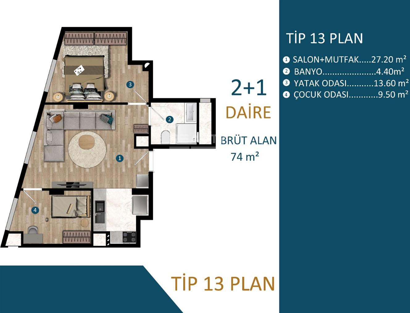 Квартира, Анталия, в районе Кепез, 1+1, 2+1, 74-140 м², от застройщика - фото 25