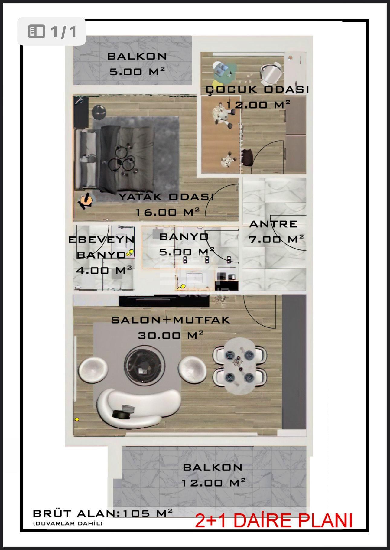 Квартира, Анталия, в районе Алтынташ, 1+1, 2+1, 65-105 м², от застройщика - фото 35