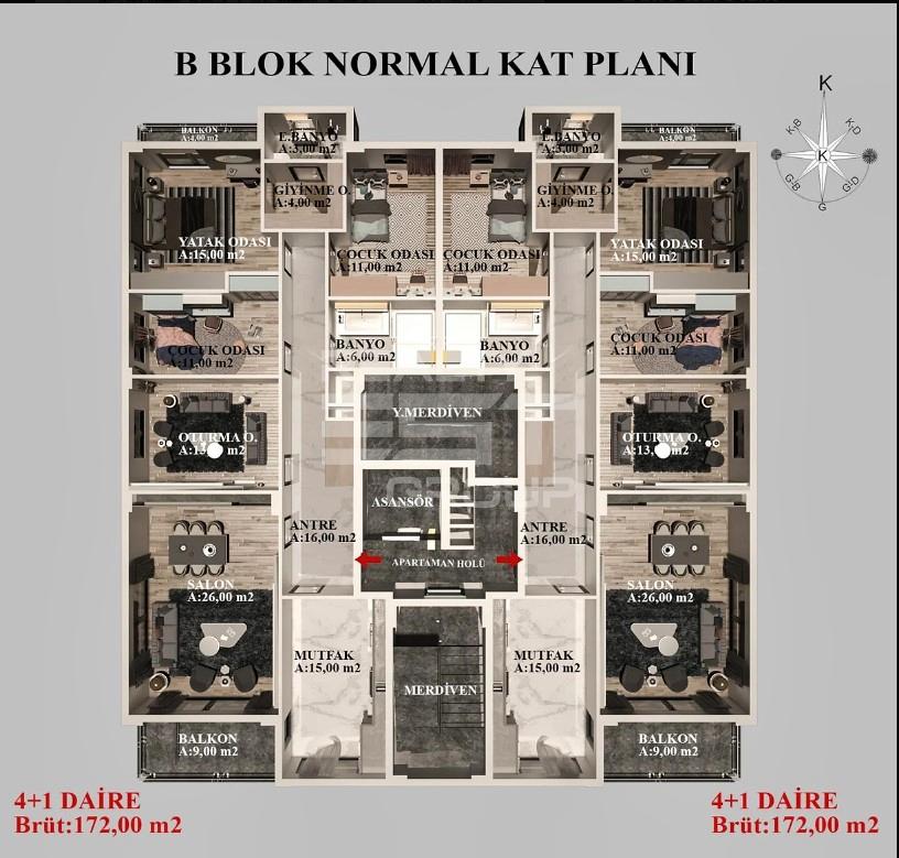 Квартира, Анталия, в районе Кепез, 2+1, 3+1, 4+1, 125-172 м², от застройщика - фото 34