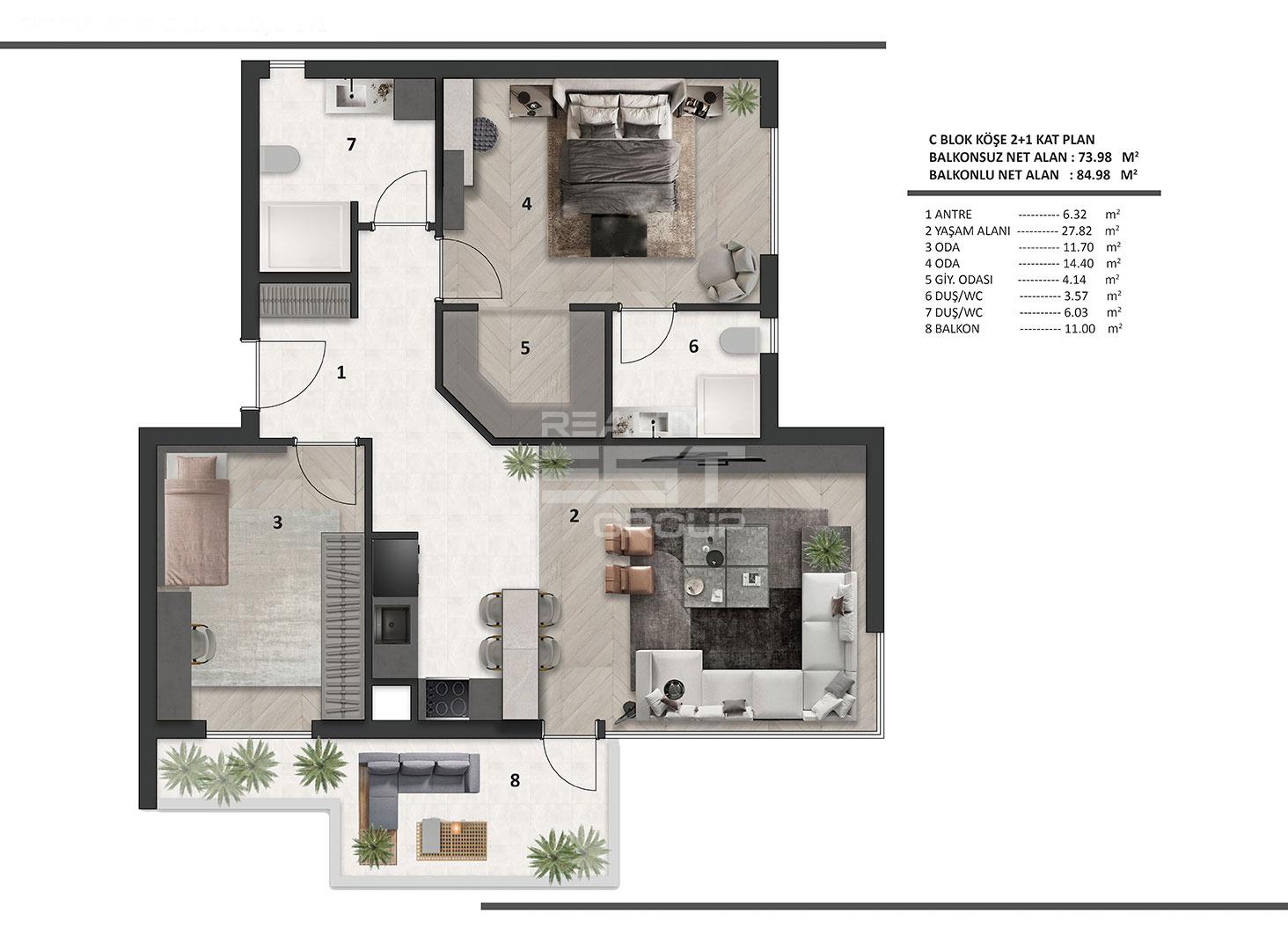 Квартира, Анталия, в районе Алтынташ, 2+1, 75-125 м², от застройщика - фото 15