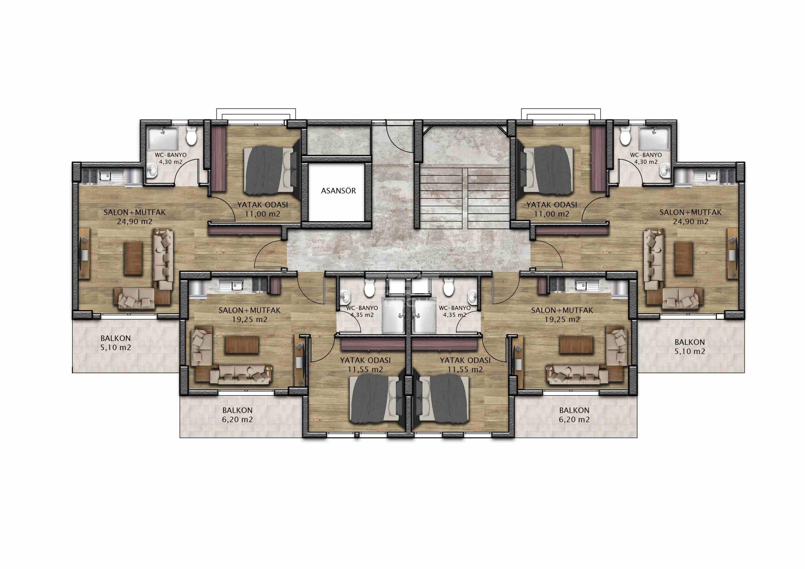 Квартира, Анталия, в районе Алтынташ, 1+1, 2+1, 65-90 м², от застройщика - фото 38