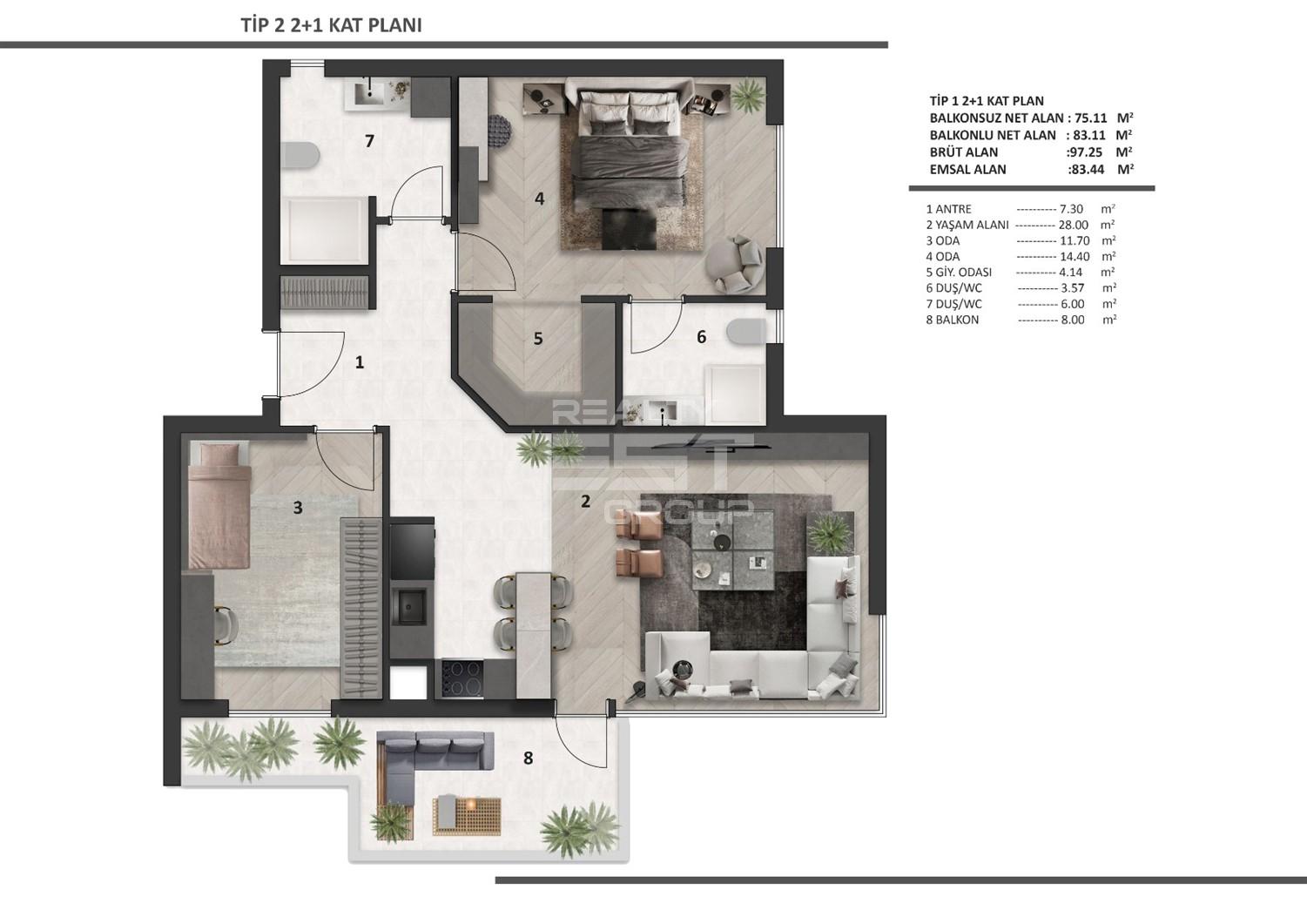 Квартира, Анталия, в районе Алтынташ, 2+1, 75-125 м², от застройщика - фото 21