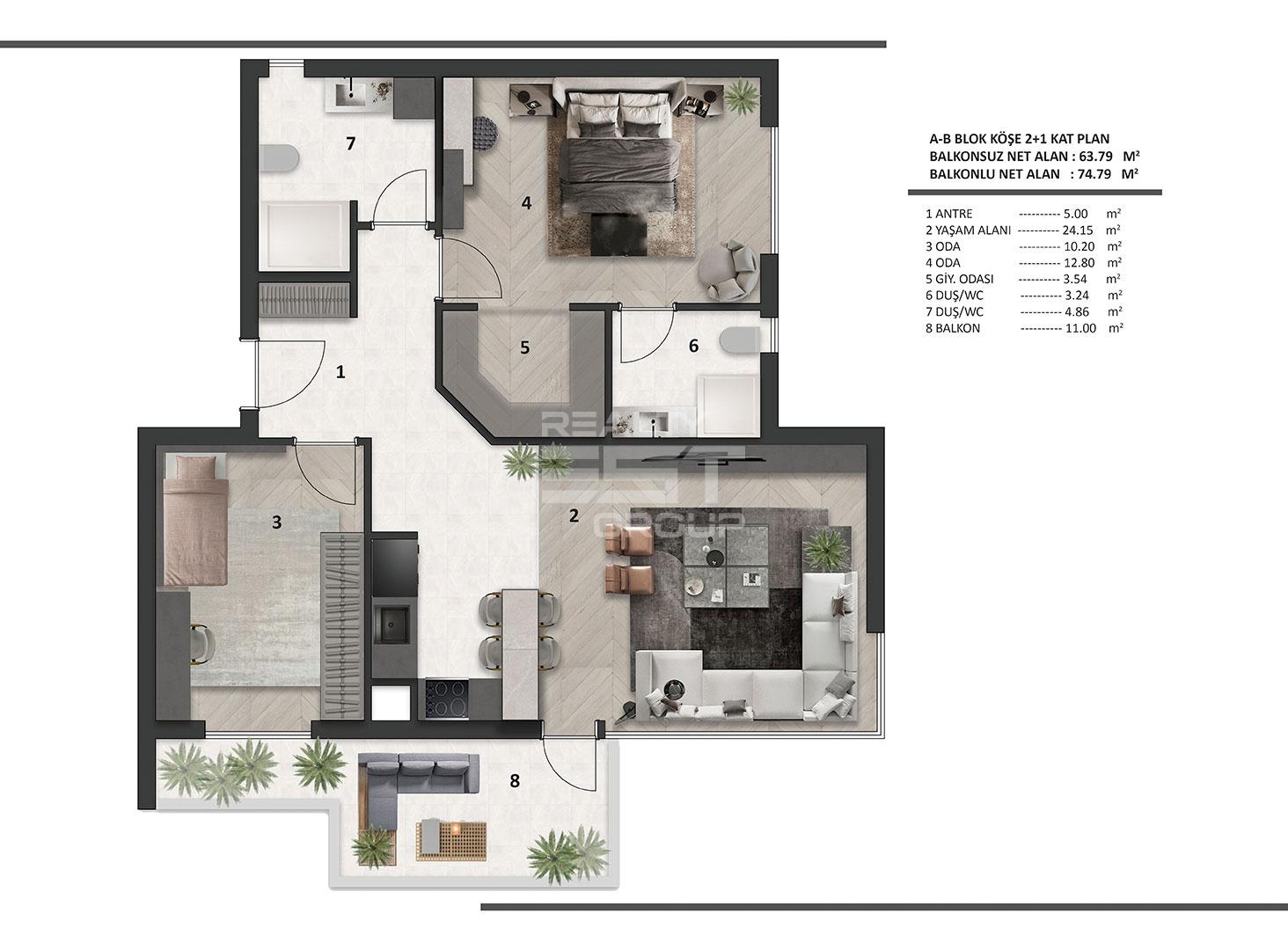 Квартира, Анталия, в районе Алтынташ, 2+1, 75-125 м², от застройщика - фото 13