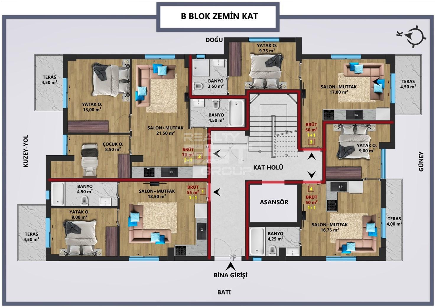 Квартира, Анталия, в районе Анталия / Центр, 1+1, 2+1, 3+1, 4+1, 50-185 м², от застройщика - фото 8