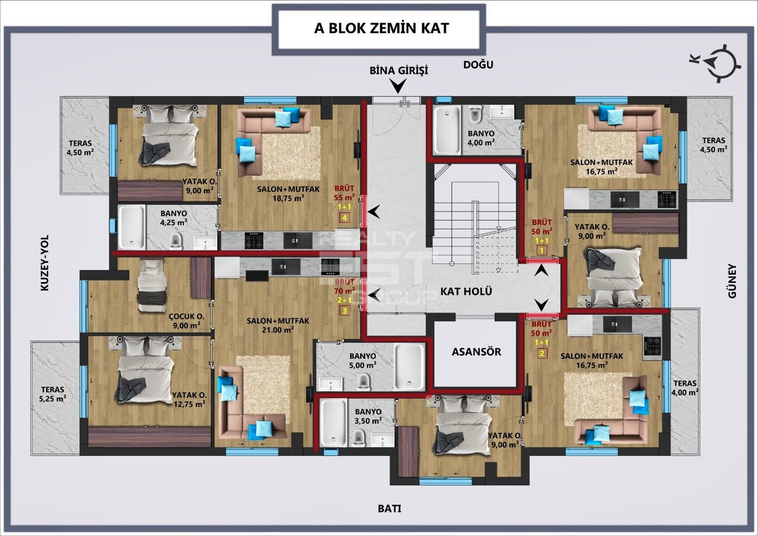 Квартира, Анталия, в районе Анталия / Центр, 1+1, 2+1, 3+1, 4+1, 50-185 м², от застройщика - фото 6