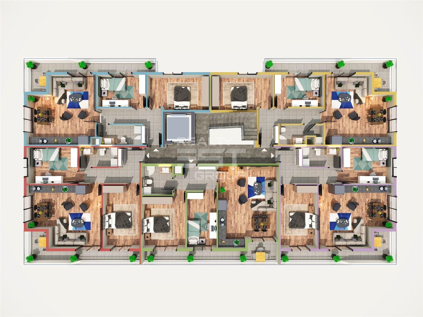 Пентхаус, Анталия, в районе Анталия / Центр, 1+1, 2+1, 3+1, 4+1, 65-180 м², от застройщика - фото 19