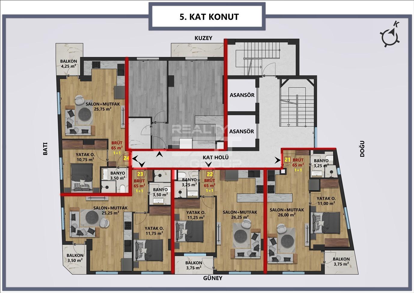 Квартира, Анталия, в районе Анталия / Центр, 1+1, 2+1, 65-115 м², от застройщика - фото 11