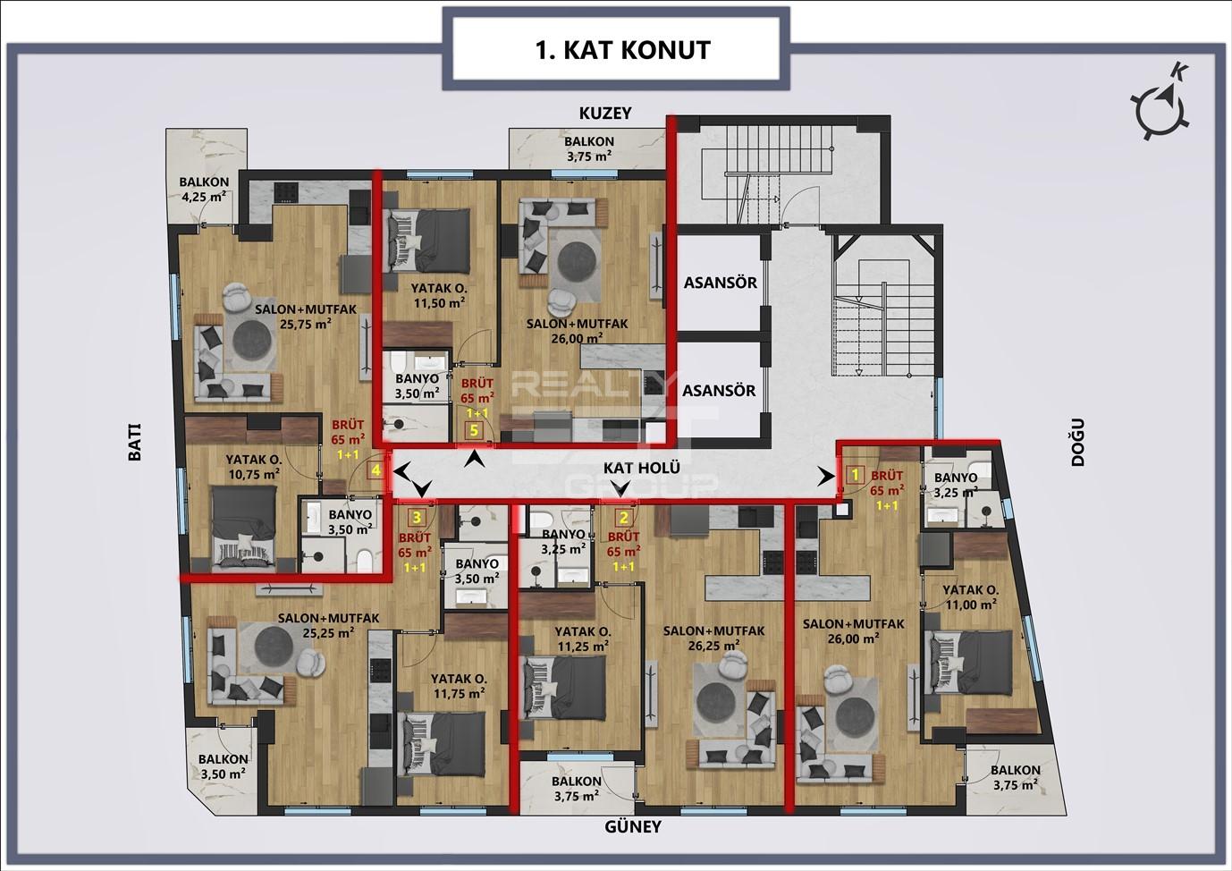 Квартира, Анталия, в районе Анталия / Центр, 1+1, 2+1, 65-115 м², от застройщика - фото 7